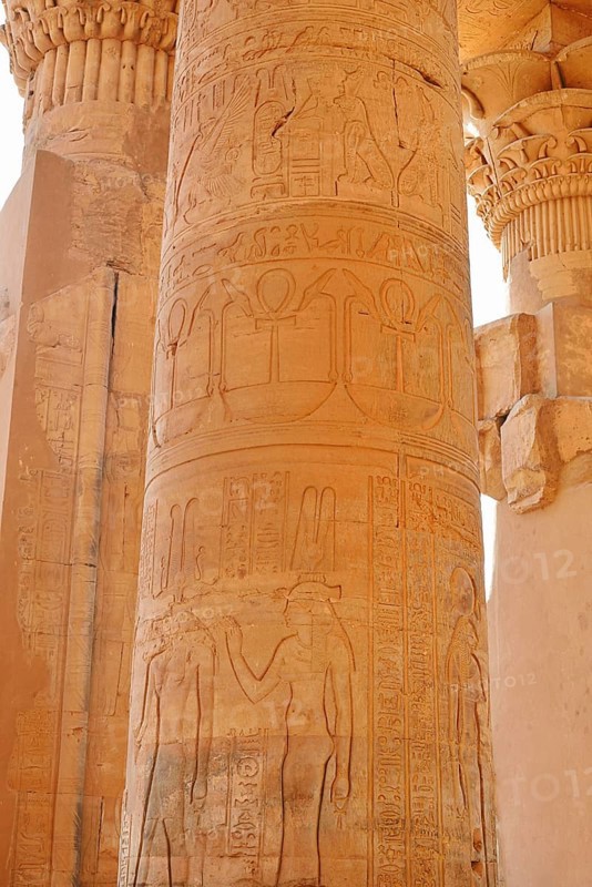 Column with relief, double temple of Kom Ombo, Kom Ombo, Egypt