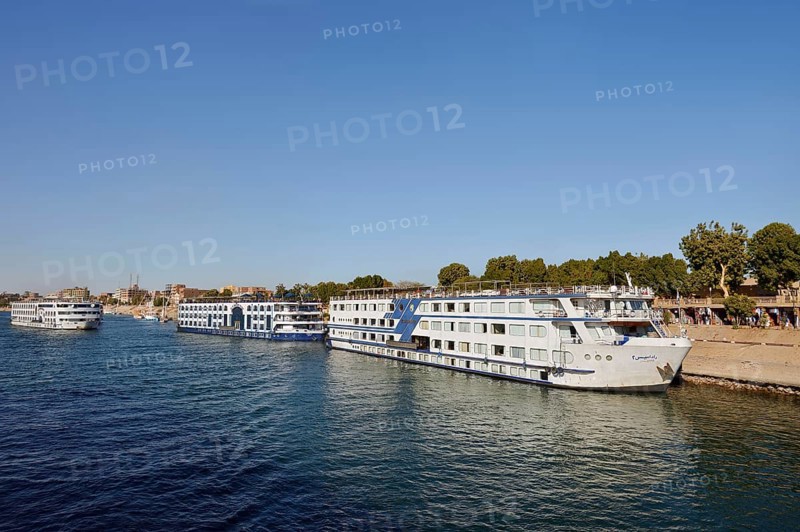 Nile cruise ships at the pier in Kom Ombo, Egypt