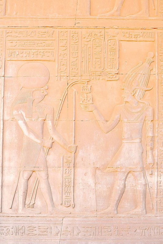 Relief of the falcon-headed god of light and sky Haroeris or Horus, double temple of Kom Ombo, Kom Ombo, Egypt