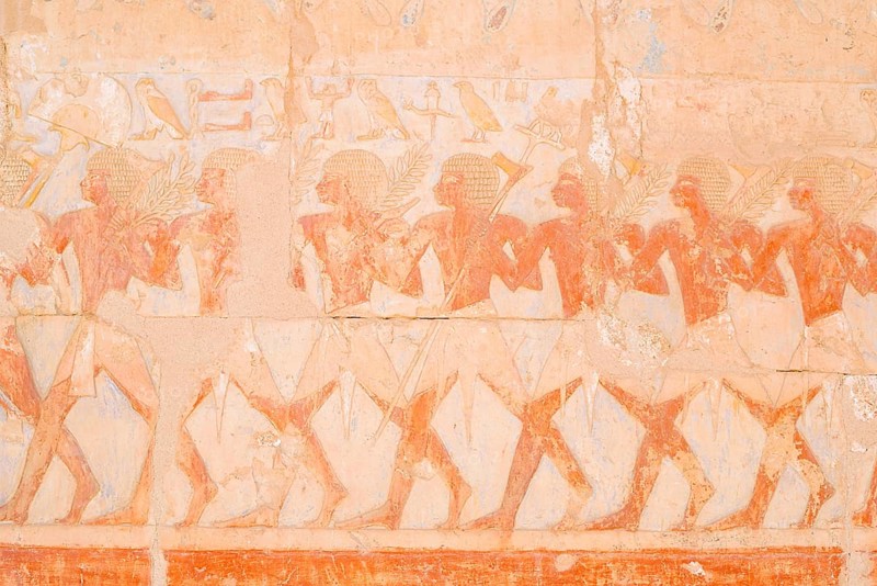 Relief of the Soldier Parade, Hathor Chapel, Hatshepsut Temple, Hatshepsut Mortuary Temple, Deir el-Bahari, Thebes, Luxor, Egypt
