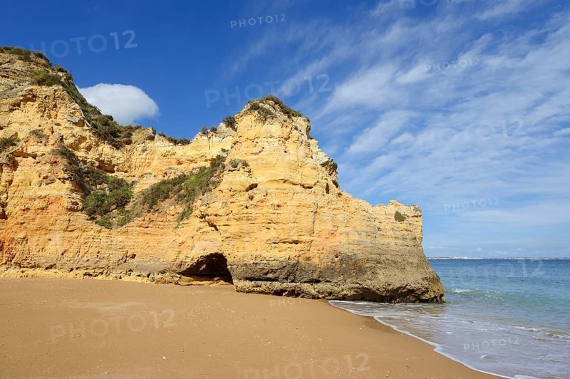 Rocky coast and beach, Praia do Pinhao, Lagos, Algarve, Portugal