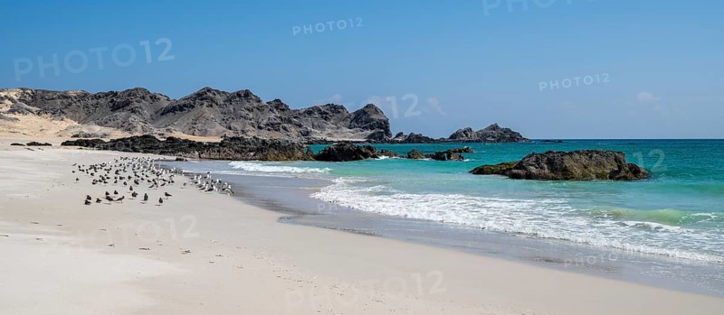 White sandy beach, secluded bay, turquoise blue sea, Omabn