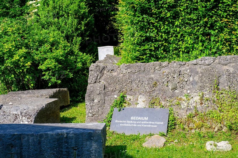 Remains of walls, former Roman fort, Bedaium, Seebruck am Chiemsee, Chiemgau, Upper Bavaria, Bavaria, Germany