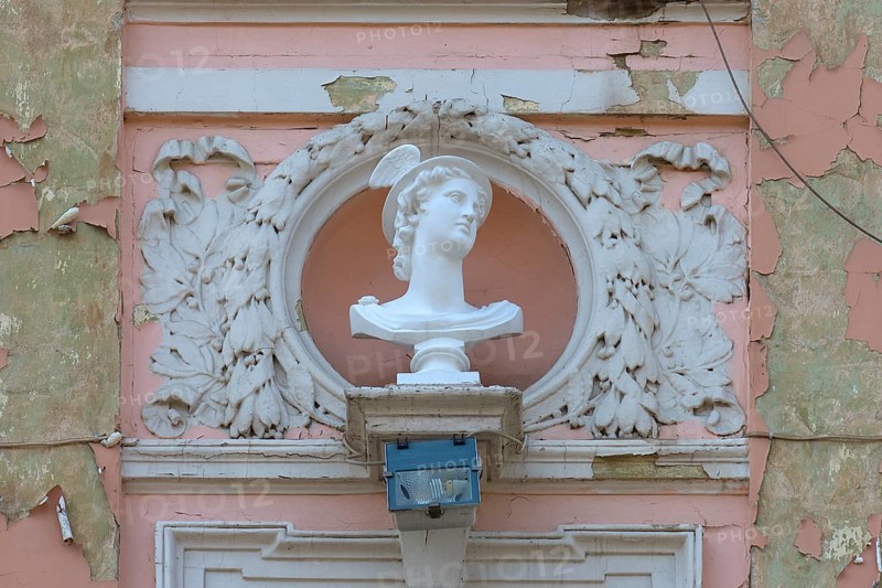 Bust of Hermes on a dilapidated 19th century house façade, Czernowicz, Ukraine