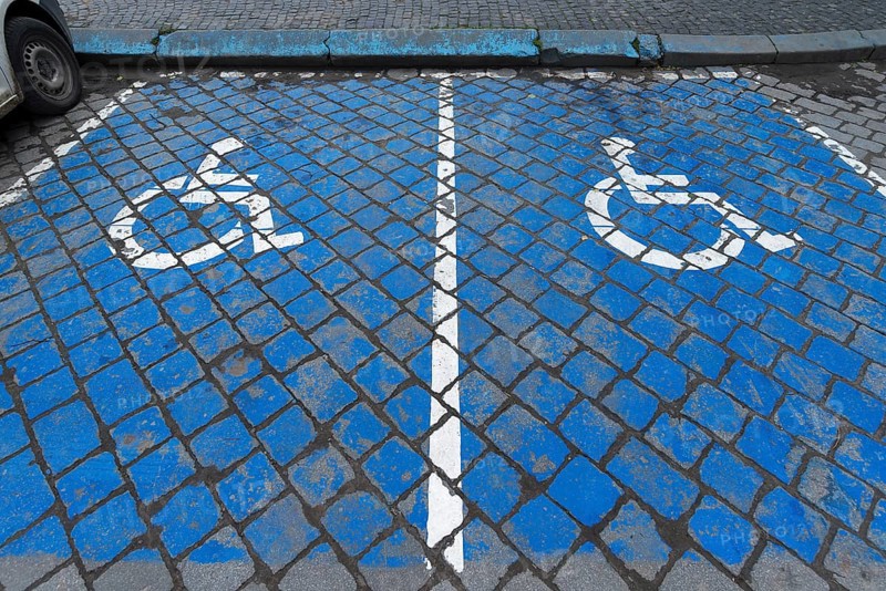 Parking spaces marked in blue for disabled people, Czernowicz, Ukraine