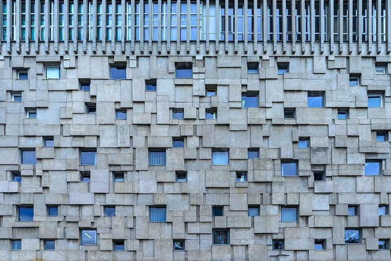 Modern abstract façade, Romtelecom Telephone Palace, Cluj-Napoca, Transylvania, Romania