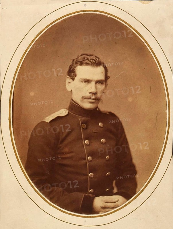Leo Tolstoy (1828-1910) in uniform, military, Russian writer, portrait from 1856, historical His novels such as War and Peace and Anna Karenina are classics of realist literature