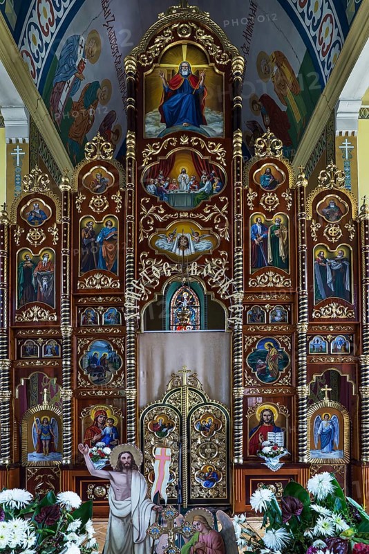 Altar of the former German Protestant Church today Greek Catholic, Lanivka, Ukraine