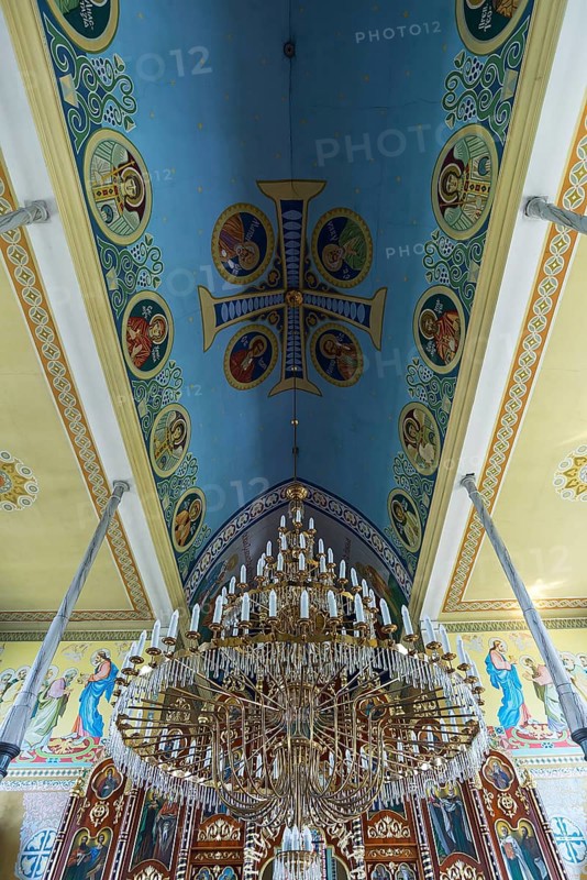Vault and chandelier in the former German Protestant Church today Greek Catholic, Lanivka, Ukraine