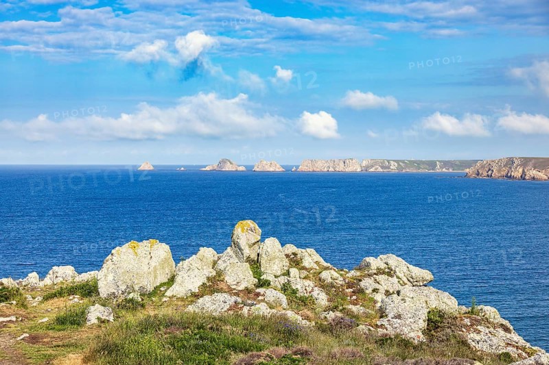 Seascape view with a rocky coastline a beautiful sunny summer day by the sea, Crozon peninsula, Bretagne, France