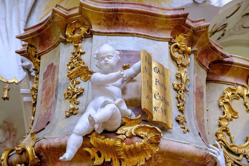 Putto, frescoes in the monastery church of St. Cosmas and Damian, former imperial abbey of Gutenzell an der Rot, Rottal, Upper Swabia, Baden-Württemberg, Germany