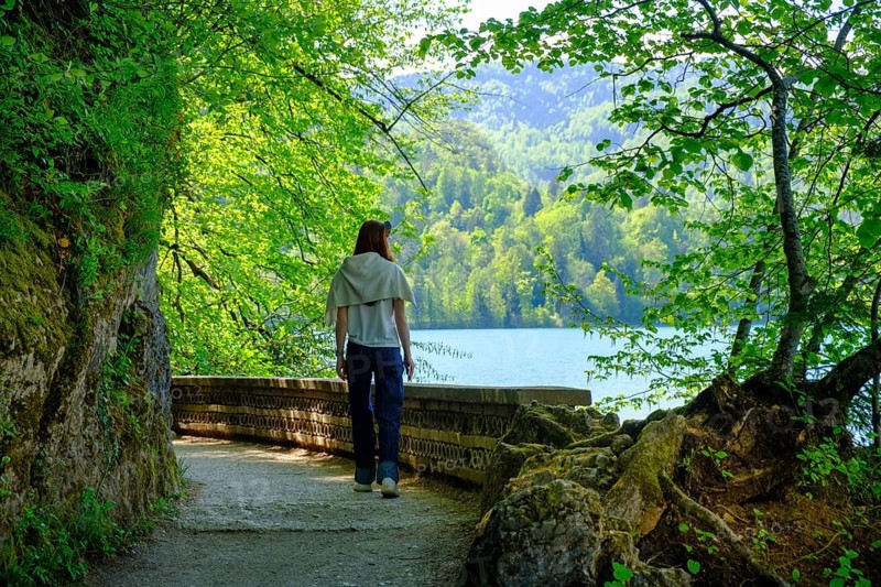 Woman hiking, Bled, Lake Bled, Slovenia