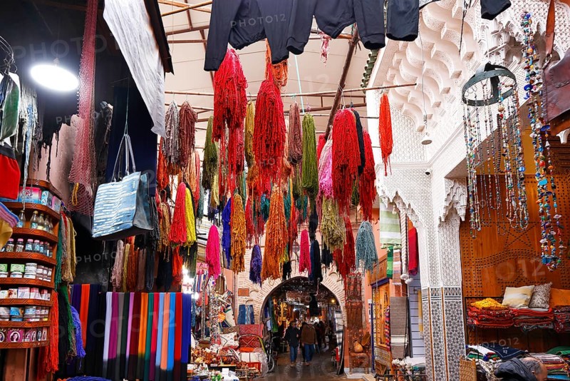 A wide range of goods in the narrow corridors of the souk, Marrakech, historic old town, Medina, UNESCO World Heritage Site, Morocco