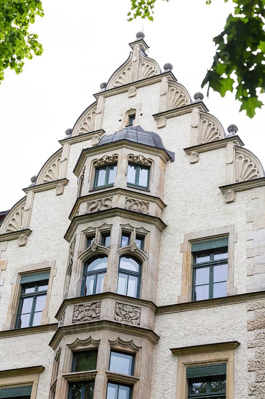 Historic façade at Karl-Schmidt-Rottluff-Gymnasium on Kaßberg, Chemnitz, Saxony, Germany