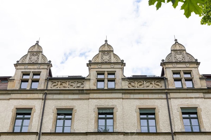 Historic façade at Karl-Schmidt-Rottluff-Gymnasium on Kaßberg, Chemnitz, Saxony, Germany