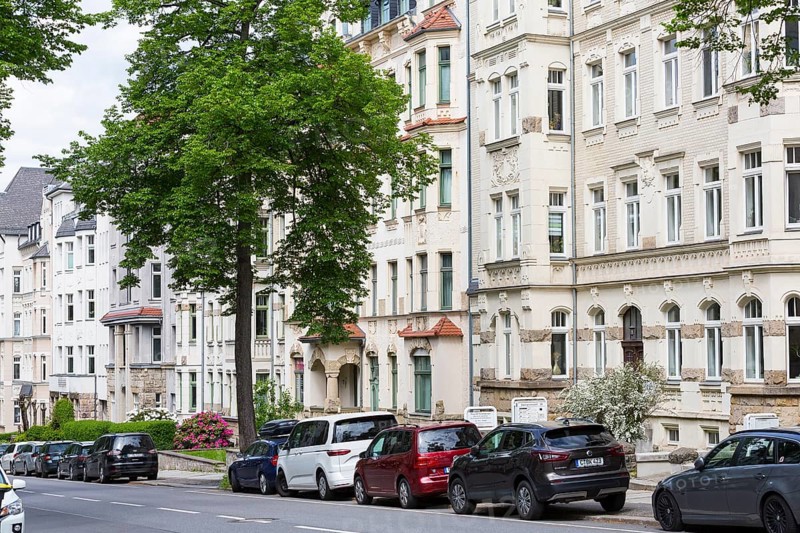 Barbarossastraße with Art Nouveau villas and Wilhelminian era buildings on Kassberg, Chemnitz, Saxony, Germany