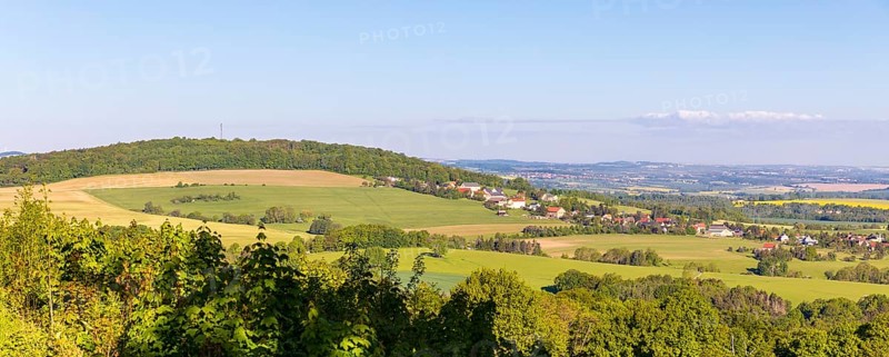 View of Cottaer Spitzberg and Cotta, Saxon Switzerland, Saxony, Germany