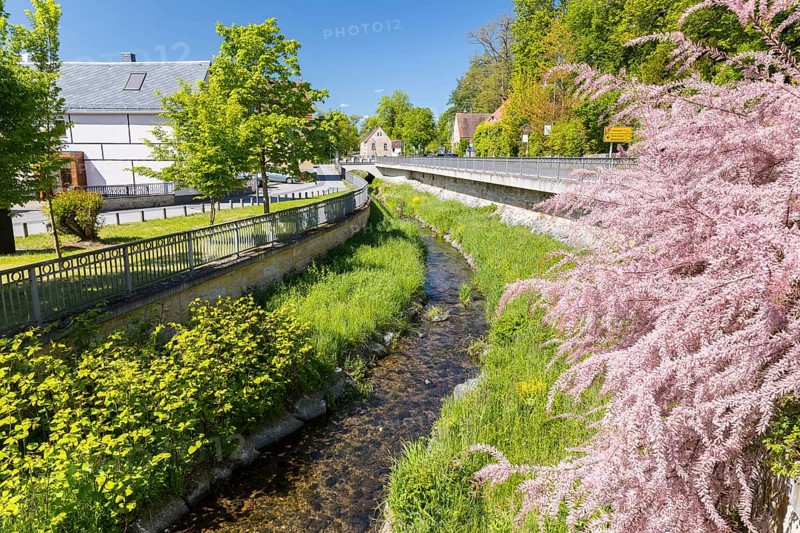 The Seidewitz flows through Zuschendorf, Pirna, Saxony, Germany