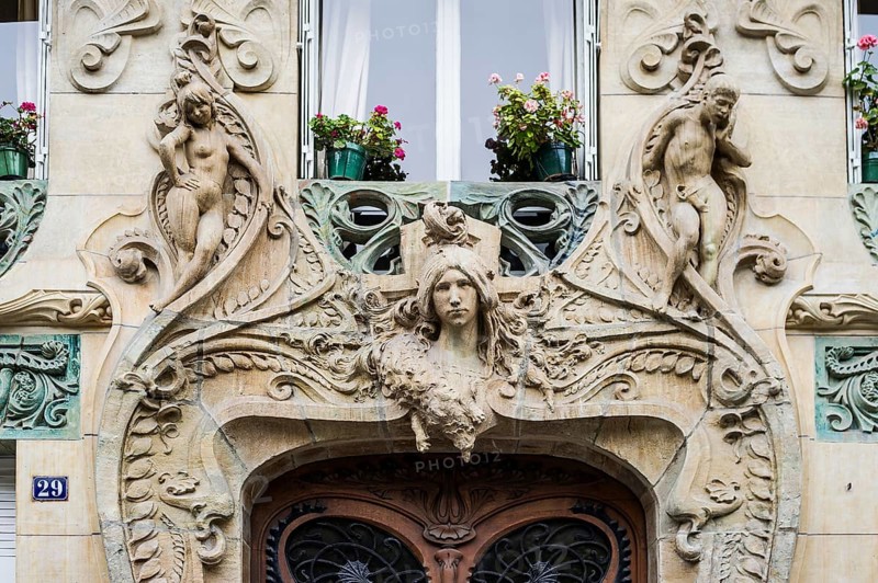 Art Nouveau façade on Avenue Rapp, Paris, France
