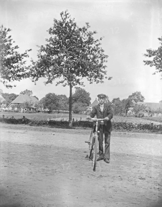 Man with bicycle, cyclist, ca. 1920-1930, retro, vintage, old, historic, northern Germany