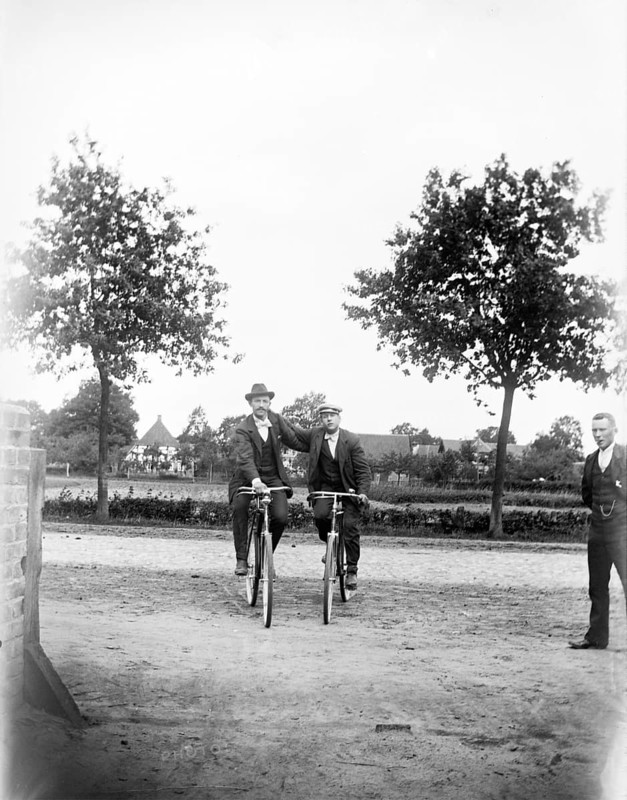 Men with bicycles, cyclists, hat, ca. 1920-1930, retro, vintage, old, historic, northern Germany