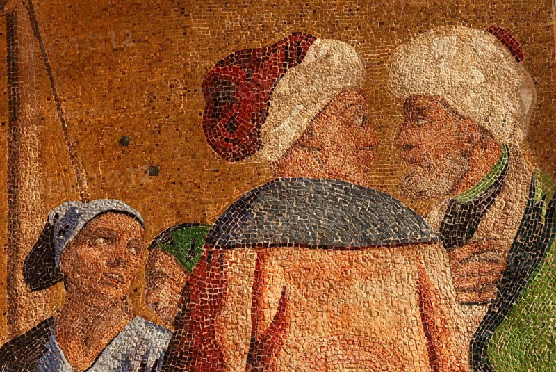 Mosaic on the façade of the western façade of the Basilica di San Marco, St. Mark's Square, Venice, Veneto, Italy