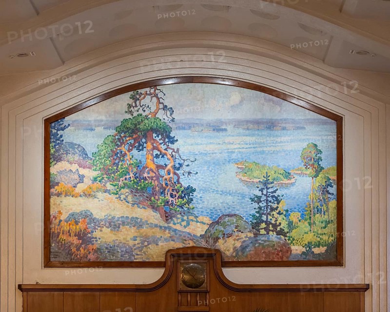 Monumental national romantic mural landscape in Koli, North Karelia, by Eero Järnefelt's, Taulu station restaurant, Helsinki, Finland