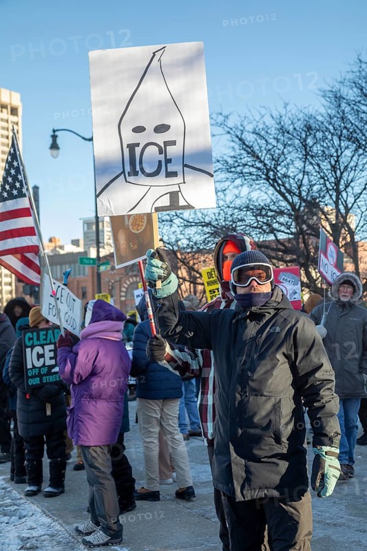 Detroit, Michigan USA - 24 January 2026 - A solidarity rally with Minneapolis residents protesting the ICE occupation of their city. Activists in Minnesota are engaging in a one-day strike over ICE arrests and brutality against immigrants