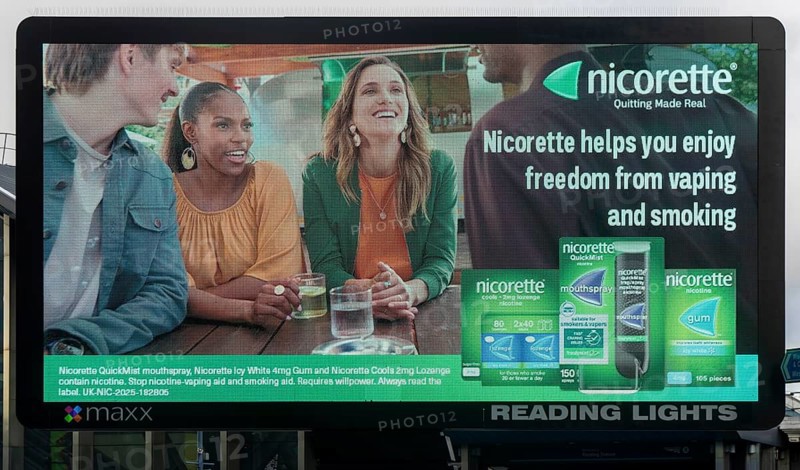 Maxx electronic billboard OOH advertising, Reading Lights, Reading, Berkshire, England, UK - Nicorette products