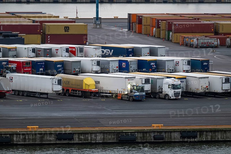 Port facility, truck trailer, container loading, Helsinki, Finland
