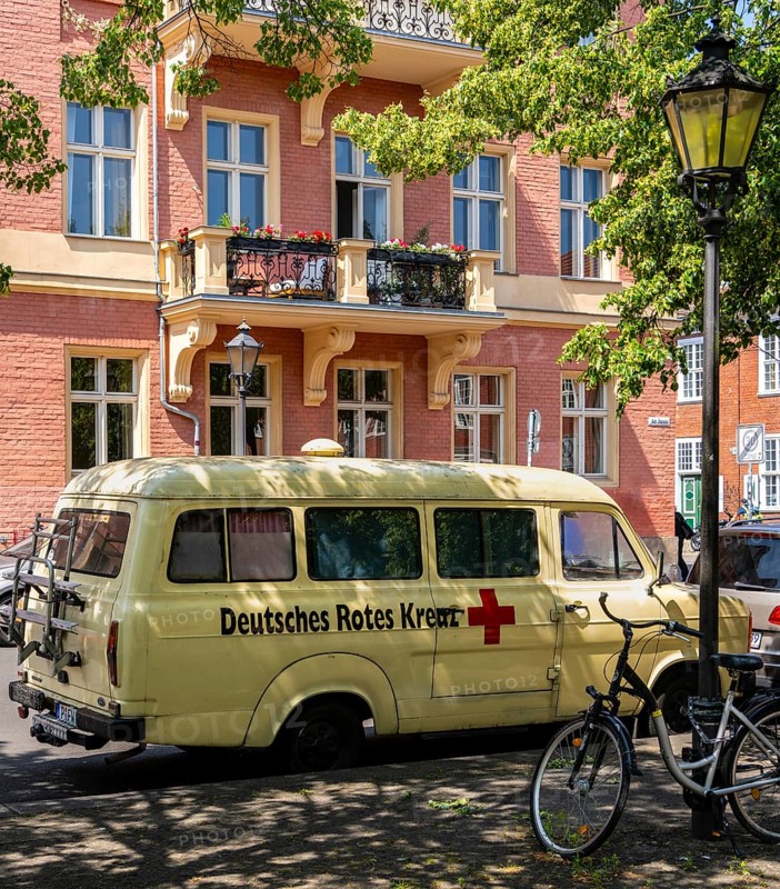 Vintage German Red Cross car on Bassinplatz in Potsdam, Brandenburg, Germany