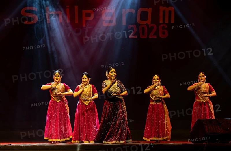 Artists perform a classical dance during a cultural evening program at Shilpgram Mohotsav 2026 in Guwahati, India, on 21 January 2026