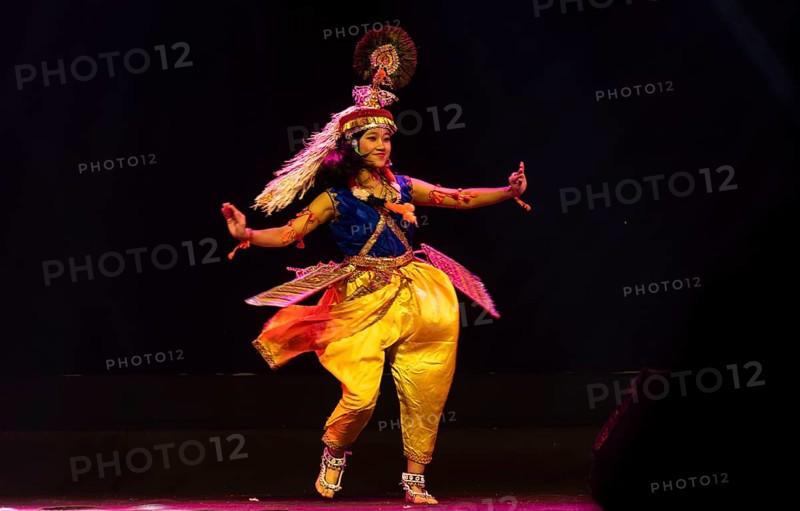 An artist perform classical Manipuri Ras Leela during a cultural evening program at Shilpgram Mohotsav 2026 in Guwahati, India, on 21 January 2026