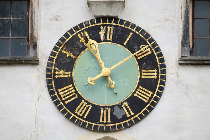 Large watch with gold-plated dial, Protestant Seminary, Blaubeuren, Swabian Jura, Baden-Württemberg, Germany