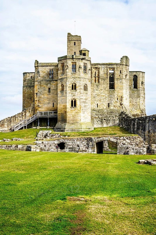 Ruins of Warkworth Castle, River Coquet, Warkworth, Northumberland, England, UK