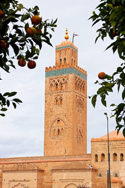 Koutoubia mosque with minaret, landmark of Marrakech, historic old town, Medina, UNESCO World Heritage Site, Morocco