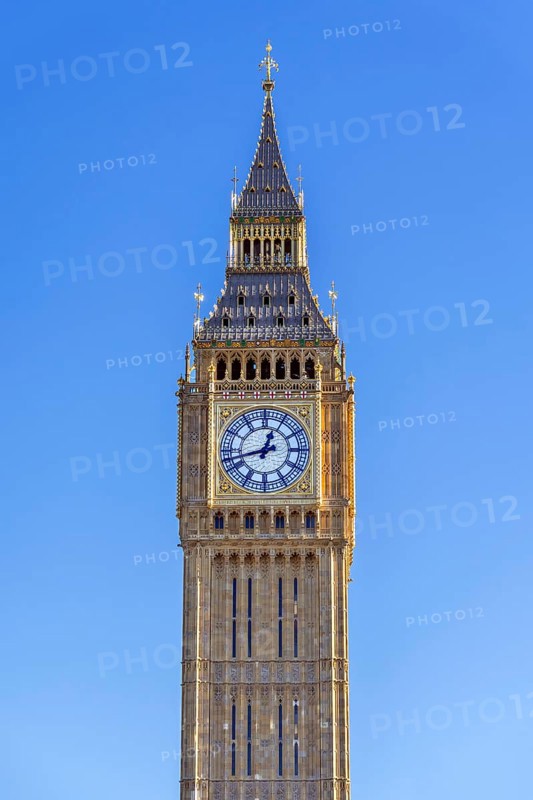 1859 Elizabeth Tower, Big Ben in Perpendicular Gothic style, Great Bell of the Great Clock of the Palace of Westminster in London, England, UK