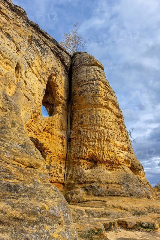 Klusfelsen, sandstone rock formation in Goslar near Halberstadt on the edge of the Harz Mountains, Saxony-Anhalt, Sachsen-Anhalt, Germany