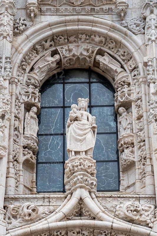 Ornate south portal of the Hieronymites Monastery / Mosteiro dos Jerónimos in Manueline style in Santa Maria de Belém, Lisbon / Lisboa, Portugal