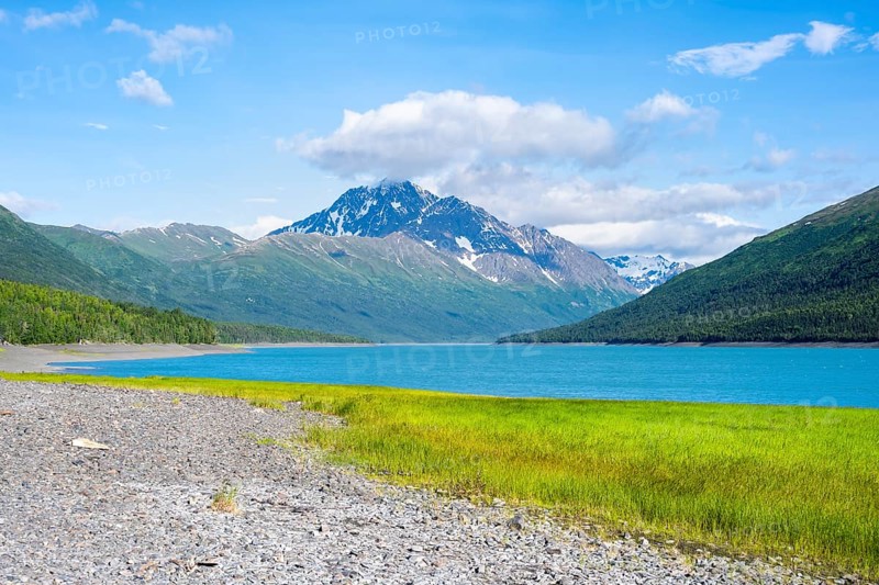 Lake and mountains, Eklutna Lake, Chugach Mountains, Chugach State Park, Alaska, USA