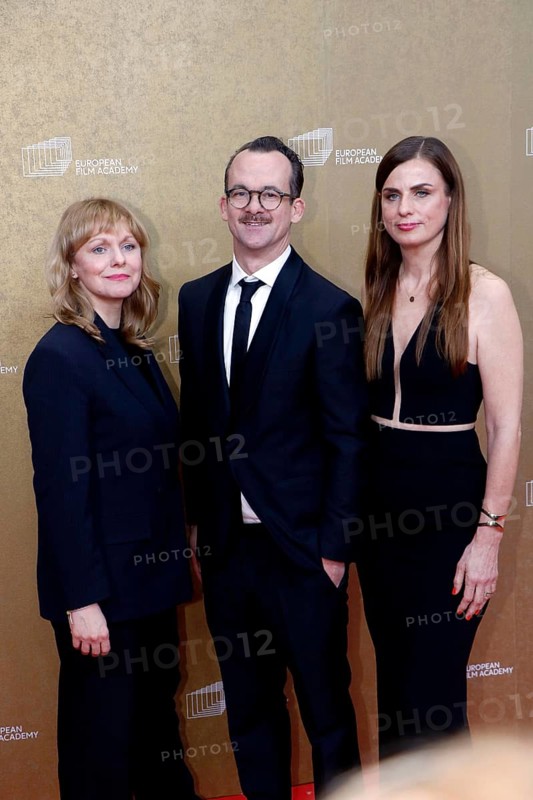 Maren Ade, Joachim Dorn and Janine Jackowski arriving at the European Film Awards at the House of World Cultures in Berlin on 17.01.2026
