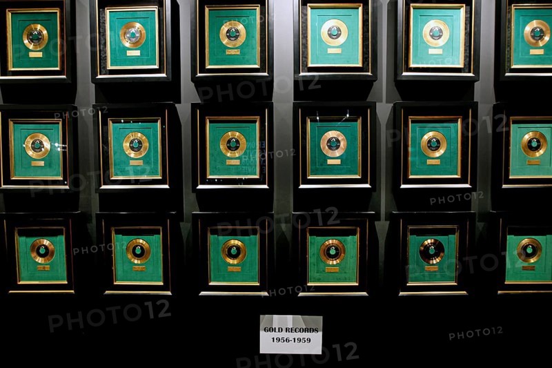 Set of gold records on a museum wall, Memphis, Tennessee, USA