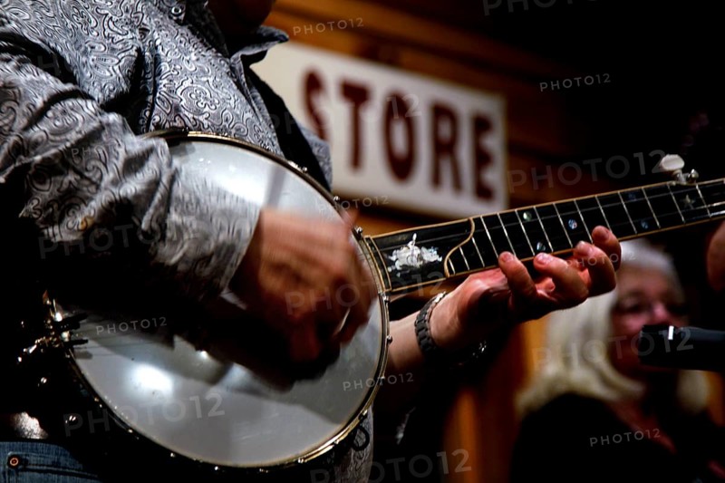 Close-up of a banjo player at the Night Jamboree at Floyd Country Store, null