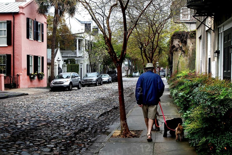 Cosy street scene with walkers and historic charm in Charleston, Charleston, South Carolina, USA
