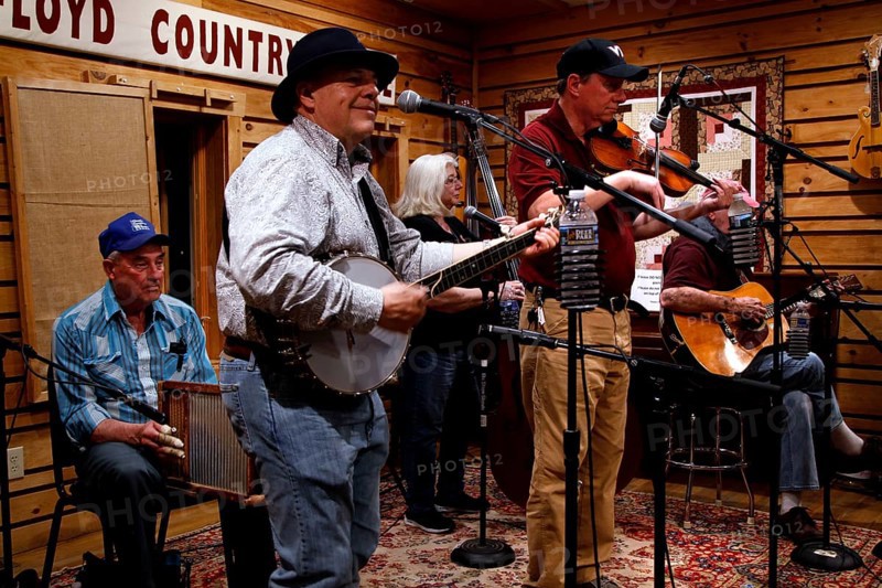 A band plays country music at Floyd Country Store during a night jamboree, Floyd, Virginia, USA