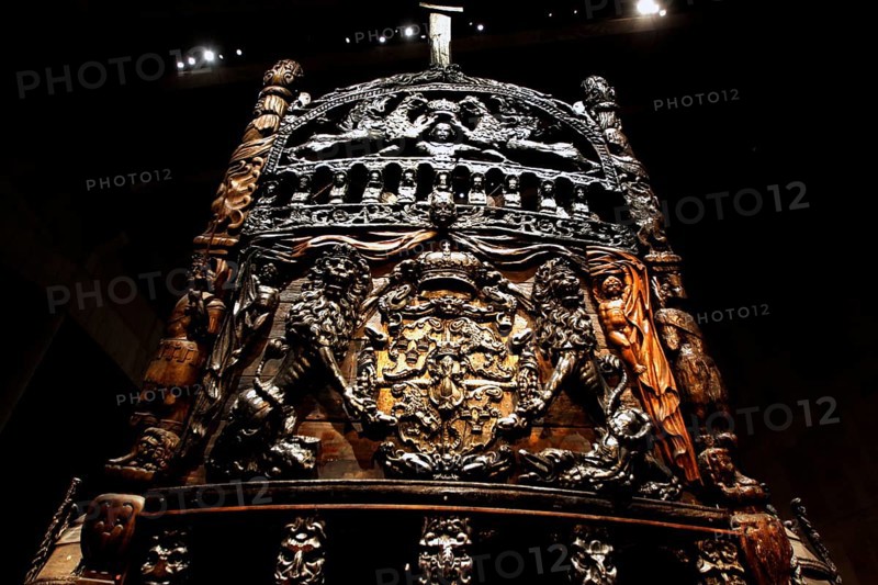 The magnificent rear relief of the royal flagship Vasa decorated with sculptures, Stockholm, Djurgården, Sweden