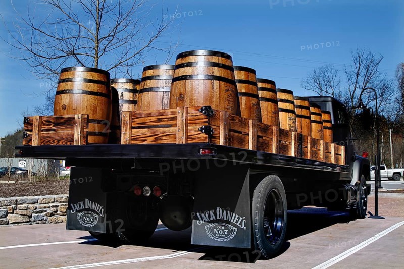 Truck with wooden barrels outside Jack Daniel's Distillery, Lynchburg, Tennessee, USA
