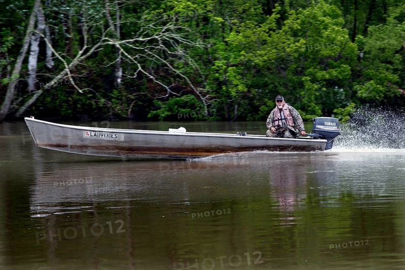 A boat in the wetlands of the Atchafalaya Basin, Atchafalaya Basin, Louisiana, USA