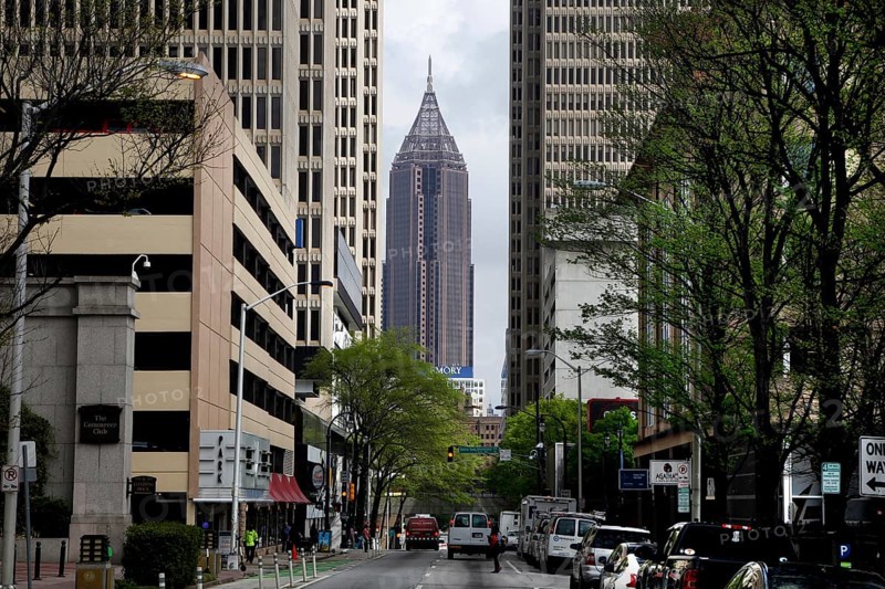 The hustle and bustle of the streets of Downtown Atlanta with modern buildings, Atlanta, Georgia, USA