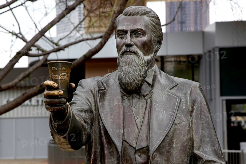 Statue of John Pemberton, inventor of Coca-Cola, presents a glass, Atlanta, Georgia, USA
